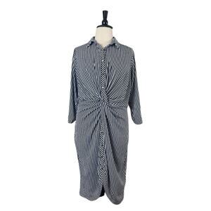 City Chic Midi Shirtdress Collar Twist Front Black White Stripe Women’s Size 16